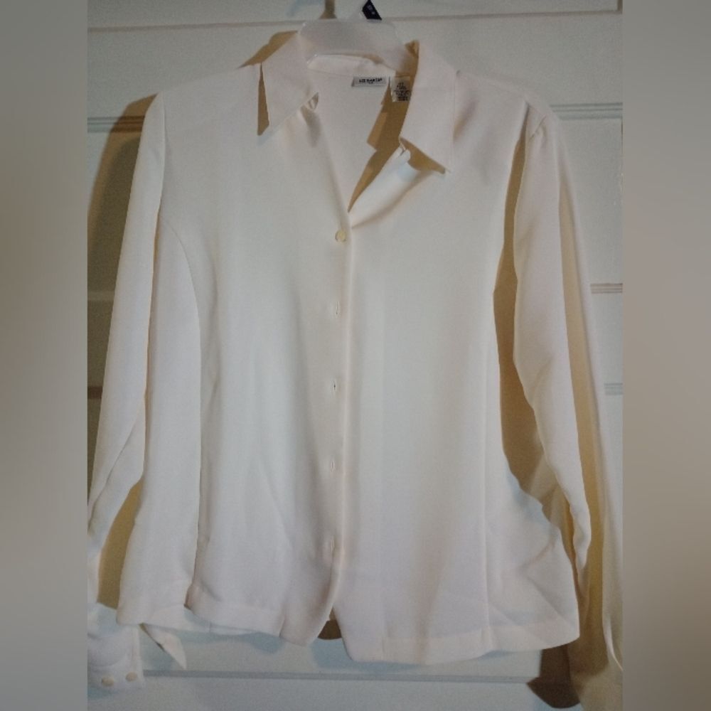 Liz Baker 18 tall white long sleeve dress blouse